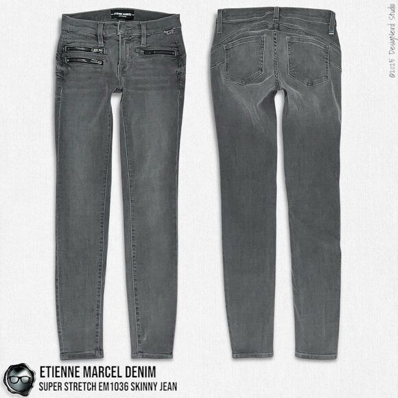 ETIENNE MARCEL DENIM SUPER STRETCH SKINNY MULTI ZIP JEANS EM1036 IN GREY SIZE 24 - Picture 16 of 16